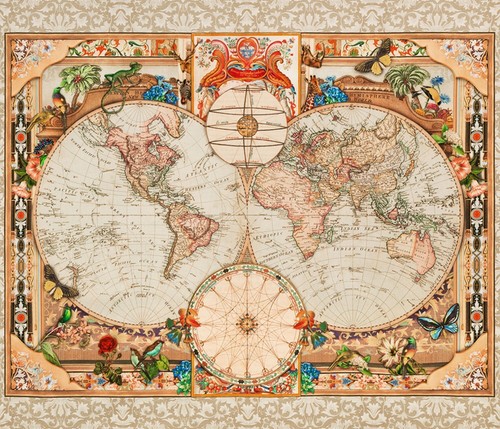 World map fabric quilting - world,
