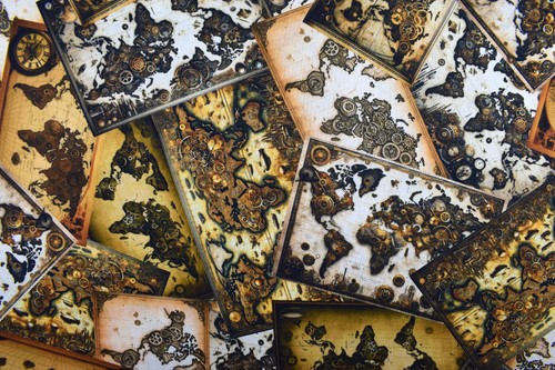 Steampunk world map quilting - steampunk,