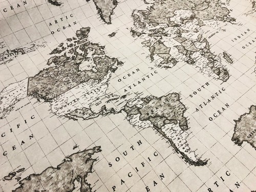 Grey world map fabric vintage - world,