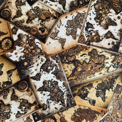 Steampunk explorers map fabric - steampunk,