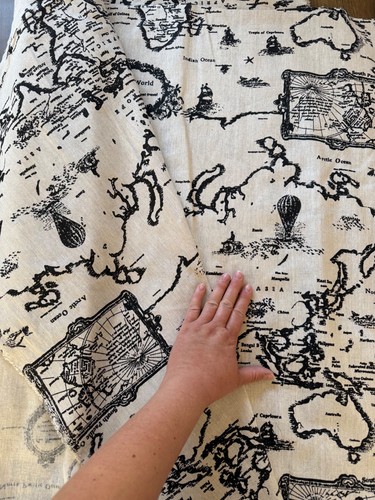 Cotton linen fabric world map - cotton,