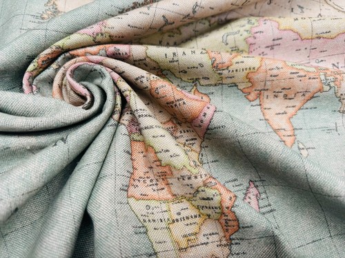 Retro world map print fabric - retro,
