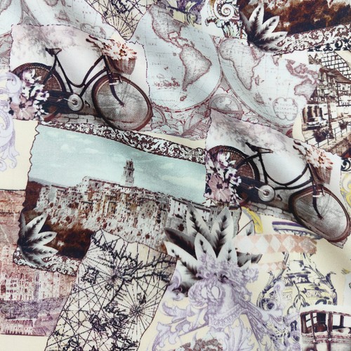 Vintage travel printed fabric - printed,