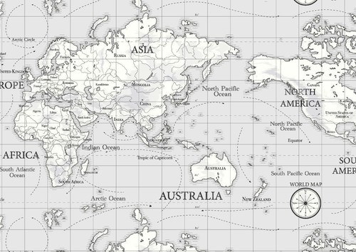Fryetts world maps - world, grey