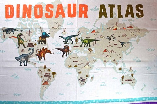 Dinosaur map fabric - , panel